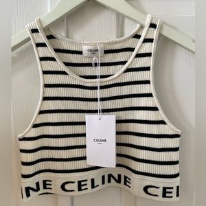 Black and Beige Strip Ribbed Crop Top